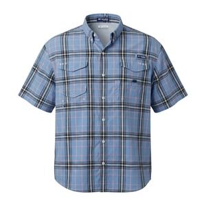 Columbia PFG Super Bonehead Fishing Shirt Mens 4X Blue Plaid Short Sleeve Button